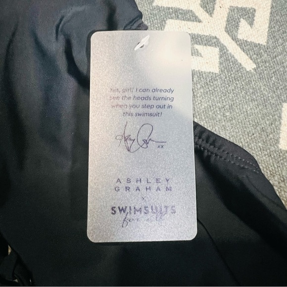 Ashley Graham Black One Piece Swimsuit with Halter Neck Lace-Up cut out 8 - Picture 6 of 6